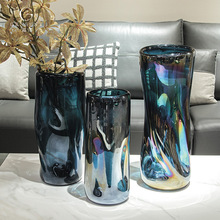 晶淳 蓝色扭曲不规则玻璃花器 客厅意式轻奢风 样板间餐厅摆件