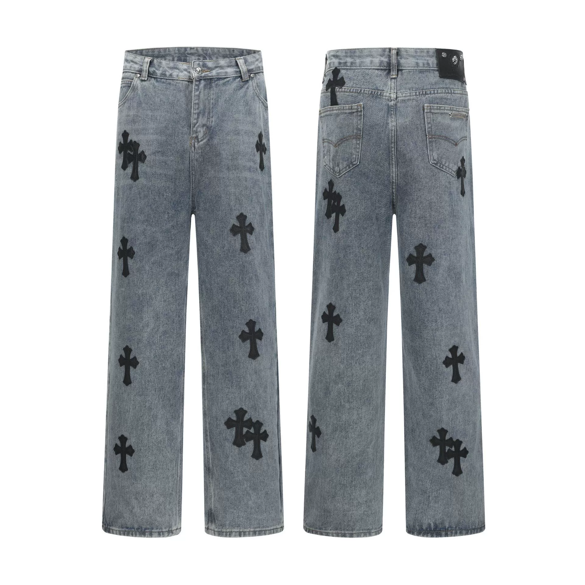 Исправленная версия джинсов с нашивкой крестом Chrome Hearts Croix, вышитые, выстиранные, оптом, дропшиппинг