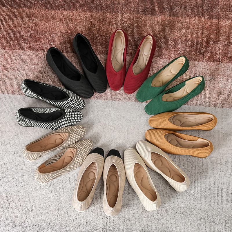 In-Stock New Model Mid-Heel Japanese-Style Princess Fly-Knit Women's Shoes, Breathable Fashion Soft-Soled Amazon Export Women's Flats