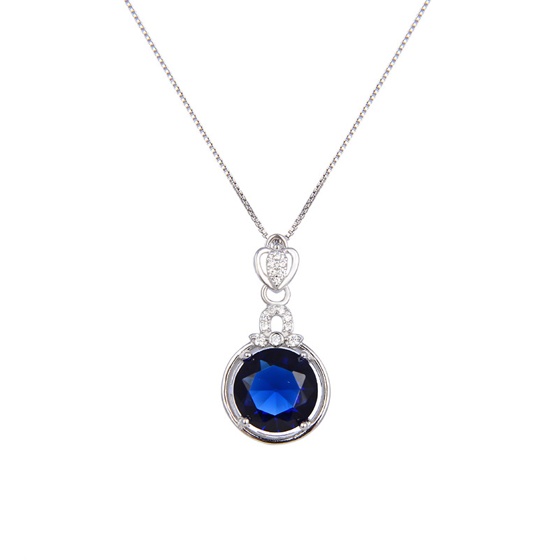 Elegante de las mujeres accesorios de joyería Corea del Sur dongdaemun s925 plata azul diamante collar colgante redondo ZIRCON colgante
