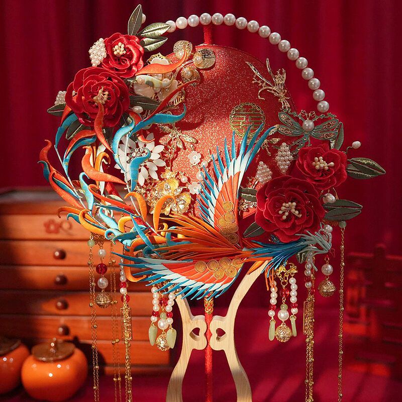 婚扇婚礼结婚非材料新娘出嫁刺绣遗缠喜扇扇子秀禾花中式高级团扇|undefined