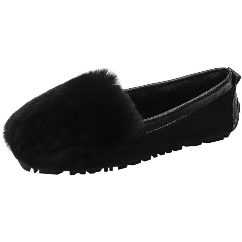 Mocasines forrados de lana para mujer Otoño e Invierno 2023 nuevos zapatos de felpa planos para mujer desgaste exterior slip-On Plus size Pumps 41-43