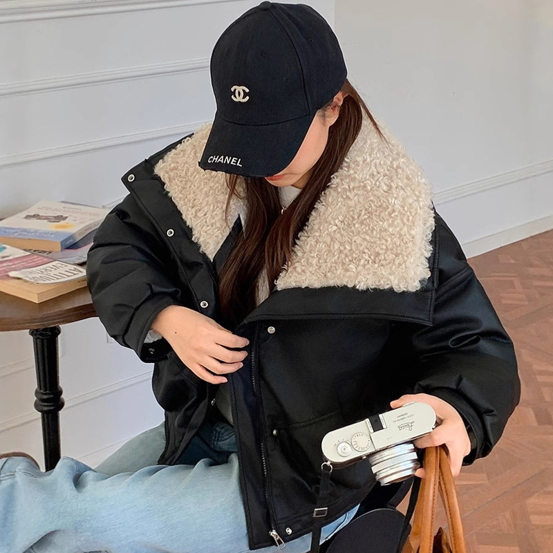 2025新款棉衣女短款羊羔毛大翻领棉服女外套冬季学院风小个子外穿|undefined