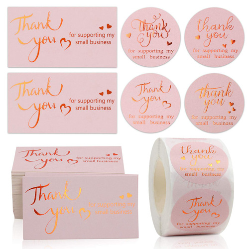Cross-border wholesale roll foil stamping thank you for purchasing commercial decorative self-adhesive sticker label gift pink card