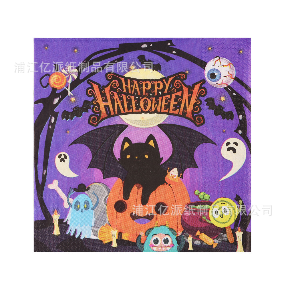Halloween Gato fiesta mantel de mes gato negro temática calabaza murciélagos púrpura horror infantil desechable pe fábrica de mantel de mes