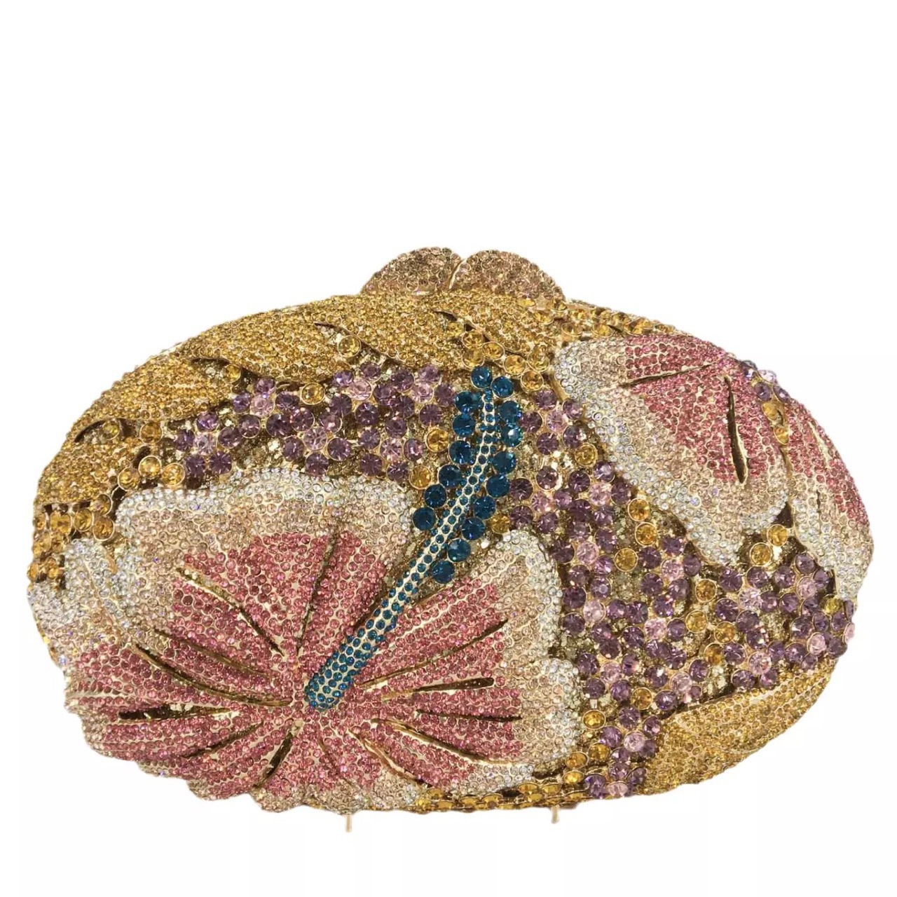 Selección estricta de flores huecadas transfronterizas, bolsas de banquete de diamantes, bolsas de maquillaje de diamantes, embrague de gemas azules