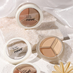 NOVO Lightweight and Hydrating Three-Tone Concealer: Moisturizing, Non-Flaking, Covers Acne Marks and Spots, Tear Trough Concealer