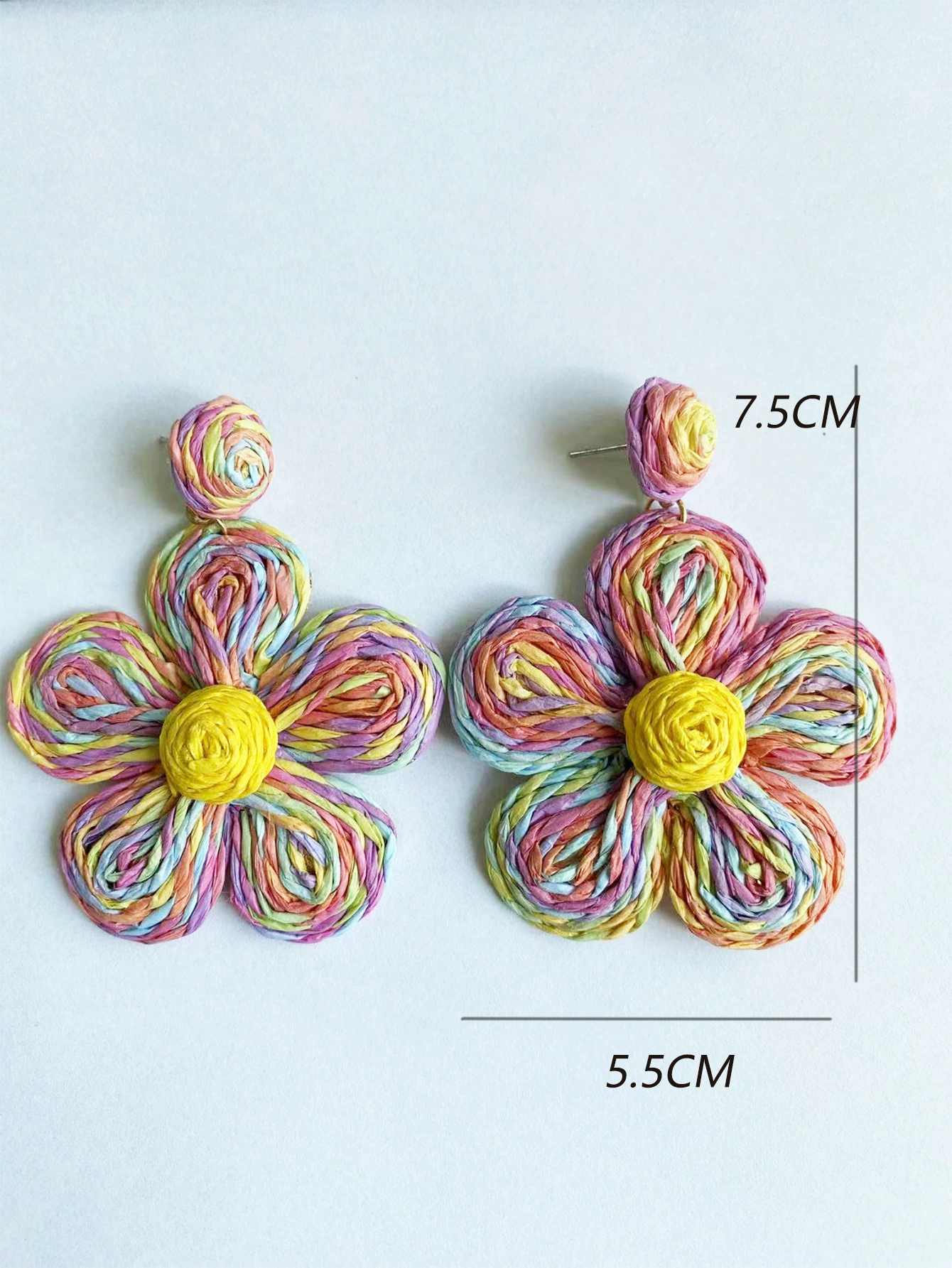 Summer woven beach earrings handmade, accessory, boho style, flowered
