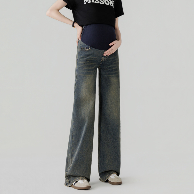 Maternity Pants That Don'T Squeeze the Belly, Extended Length Jeans for Tall People, Wide-Leg Pants for Spring and Autumn, Suitable for Wearing Outside in Autumn and Winter, Available for Dropshipping