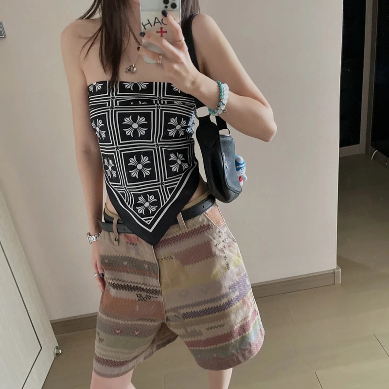 克罗十字架满印图腾丝巾头巾女夏季设计感美式复古显瘦抹胸背心|undefined