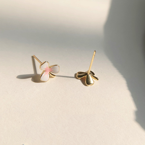 S925 sterling silver gold-plated glaze flower flower stud earrings for women, simple, sweet and versatile small fresh earrings and earrings