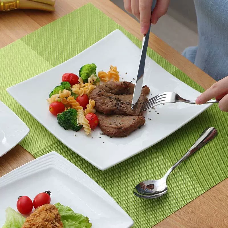 定制白陶瓷牛排盘四方盘子菜盘家用菜碟子浅盘平盘意面盘西餐盘厂