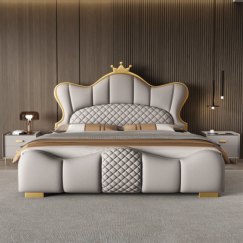 Cama doble de cuero de lujo moderna y simple italiana de lujo nuevo estilo de alta gama en línea bolsa de almacenamiento cama de boda