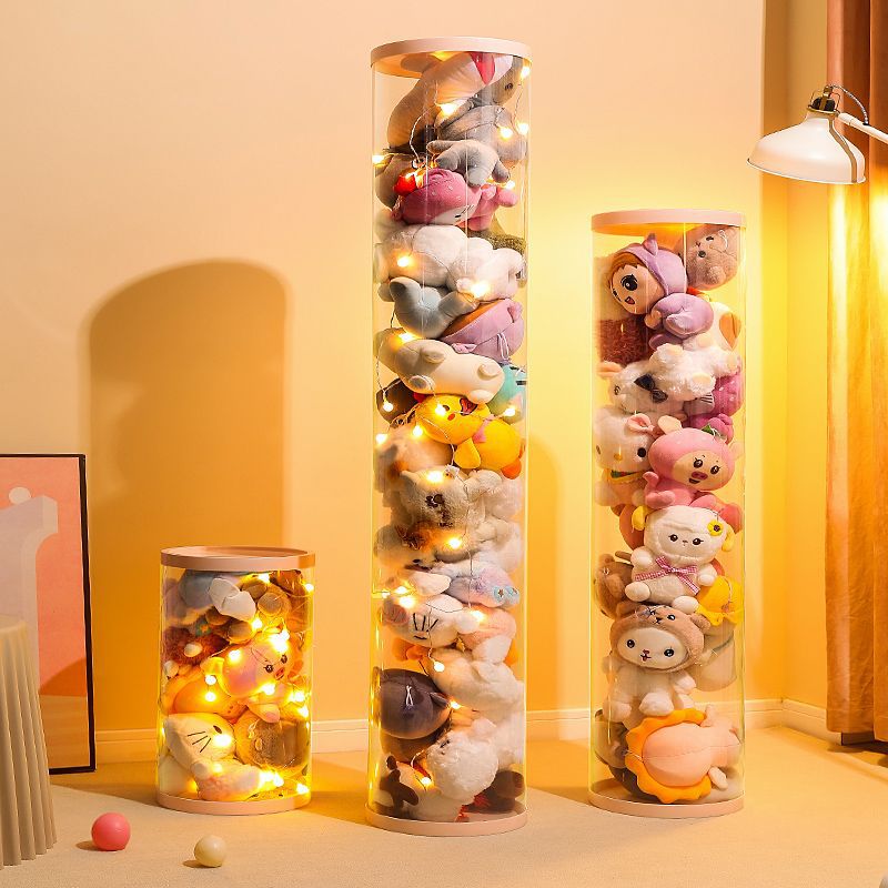 Plush Doll Storage Bin Toy Storage Basket Figurine Kids Toys Figurine Storage Tube Magic Storage Basket Transparent