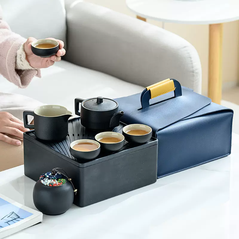 旅行茶具套装全套车载国潮户外便携茶具茶叶罐陶瓷壶公司商务礼品