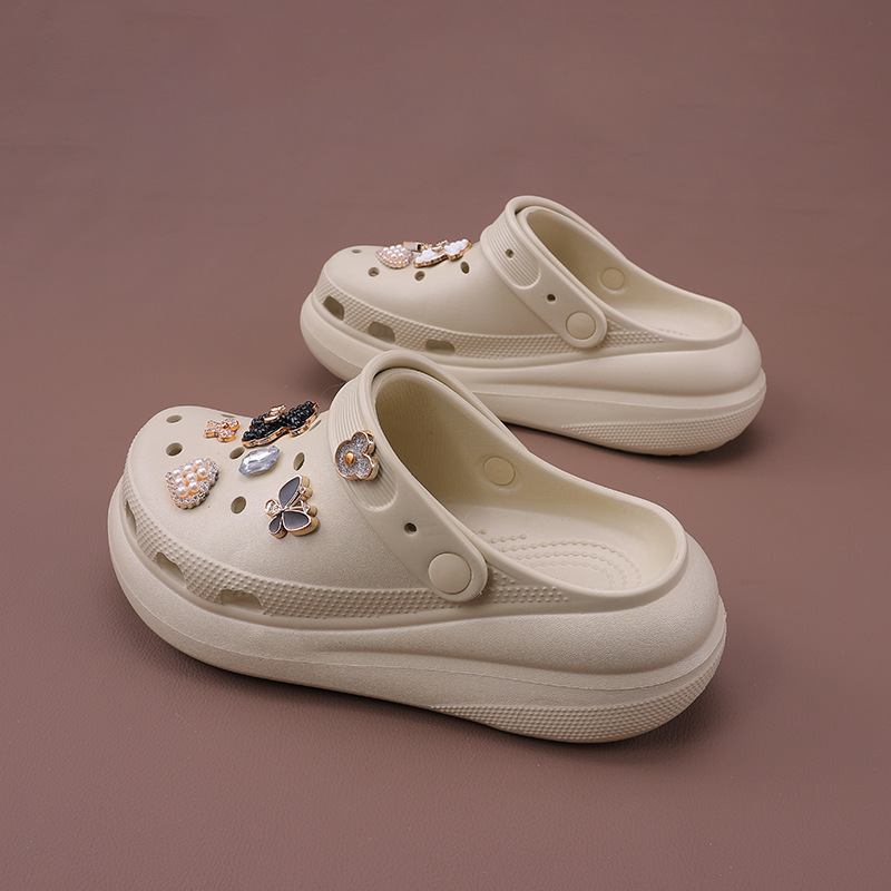 Diamond Puff Croc Shoes Women's Summer Outerwear Non-Slip Wear-Resistant Sandals High-Quality Eva Breathable Deodorant Baotou Slippers