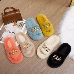 厚底毛毛拖鞋女2021秋冬新款韓版外穿交叉拖鞋女士家居毛棉拖鞋女