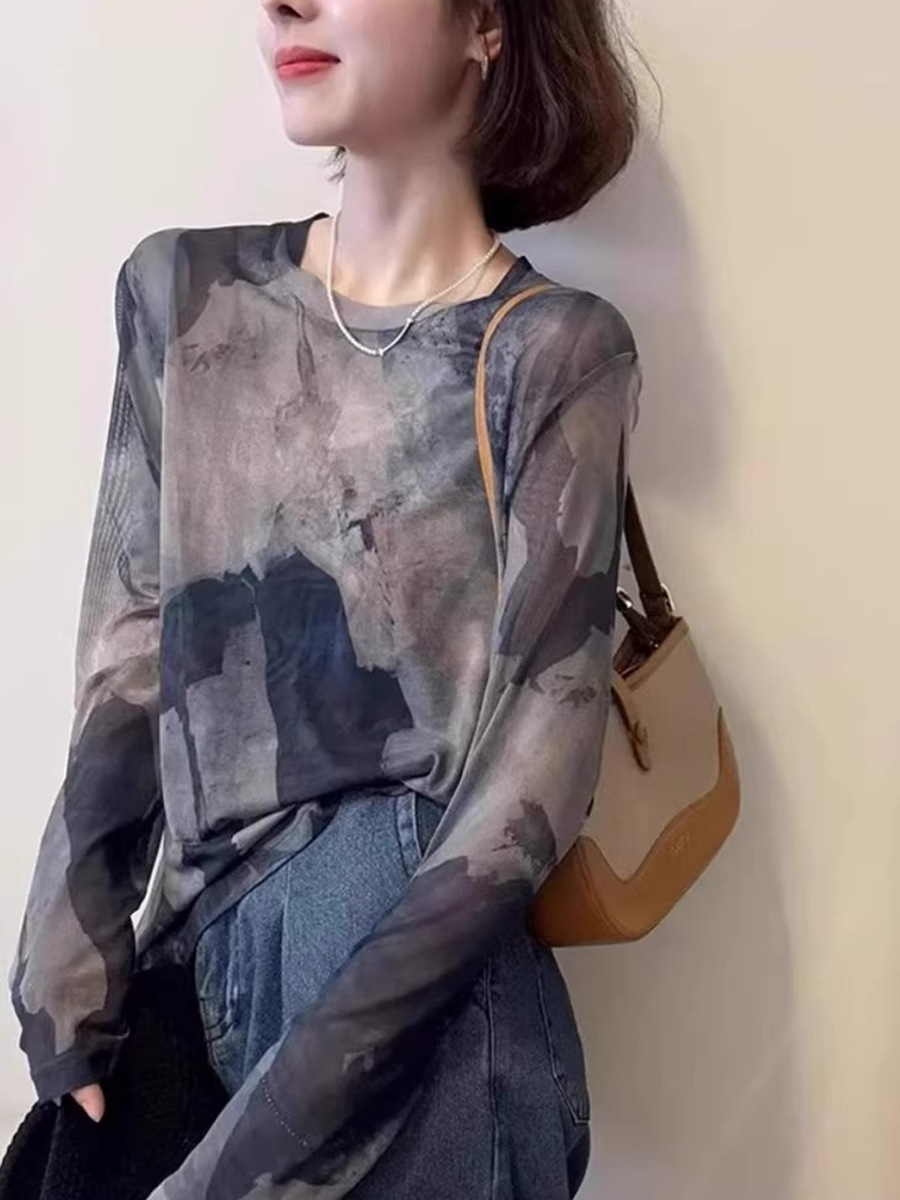 Áo chống nắng nữ dáng dài tay dài phong cách Vintage sang trọng, chất nhuộm màu mực nước — Mực nước
