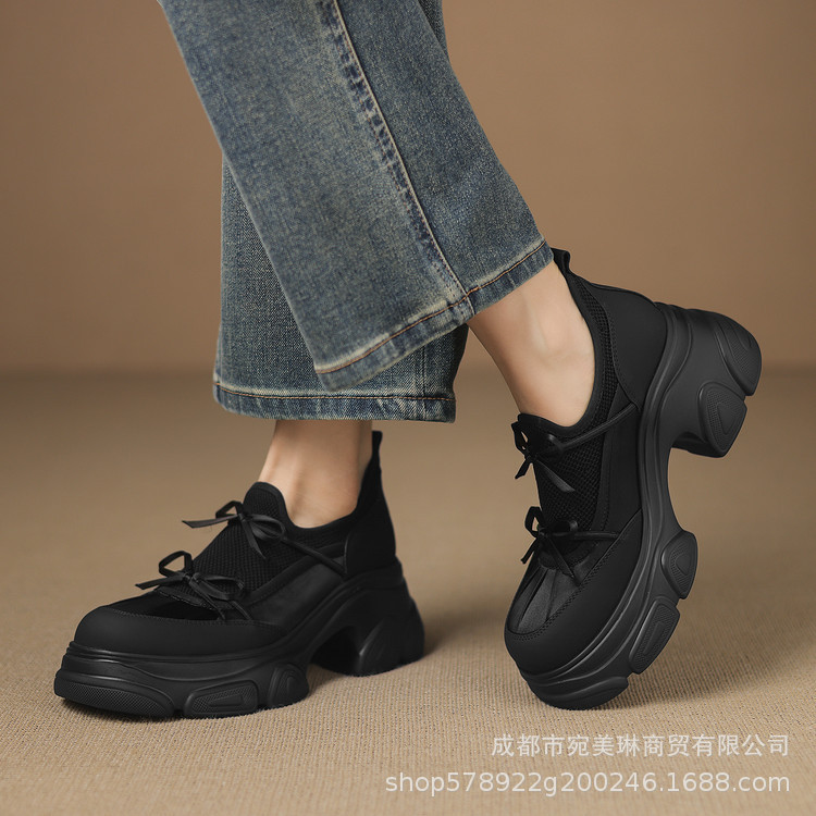 圆头运动厚底乐福鞋女2025秋新款设计感蝴蝶结休闲老爹鞋百搭单鞋|undefined