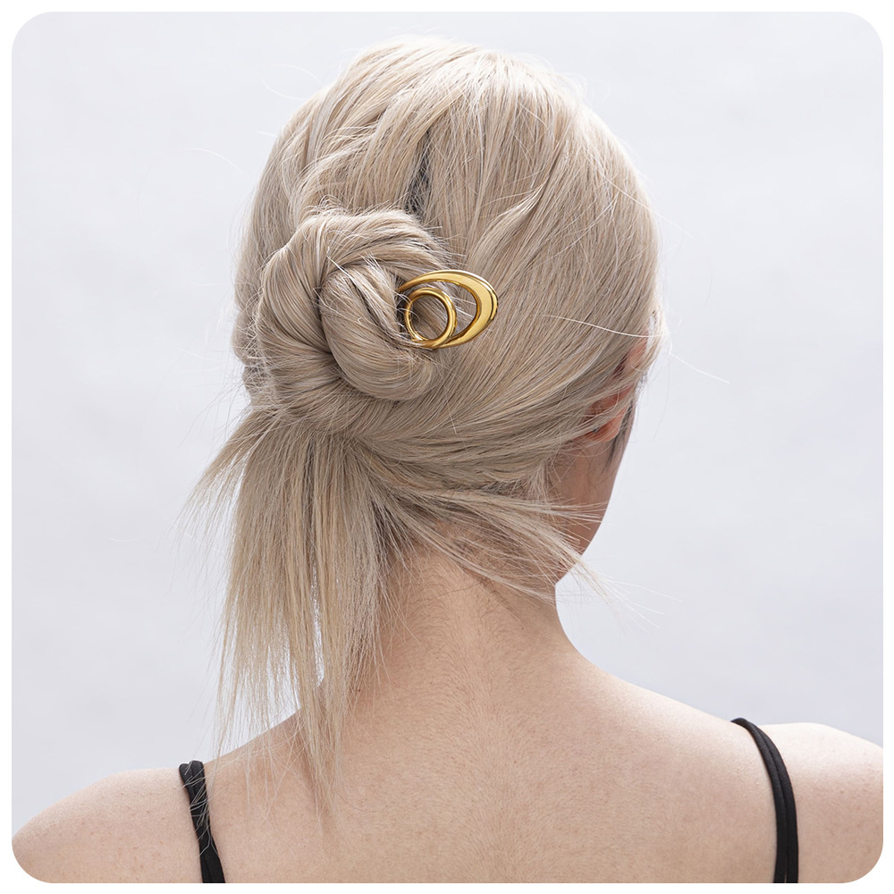 TENA Europa y los Estados Unidos temperamento transfronterizo bandeja de moda pinzas de cabello de acero inoxidable chapado en oro 18K no decolor ondulado anillo joyería para el cabello