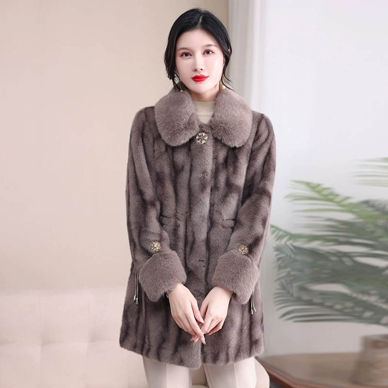 Која Яйин мам pretending to be autumn and winter imitation mink velvet coats, pure colors, loose warmth, compound artificial fur middle -aged and elderly women's clothing