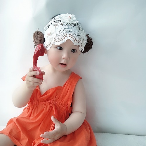 New Korean style bangs children's small curly wig hairband baby curly hair lace hairband small flower headdress hair net set