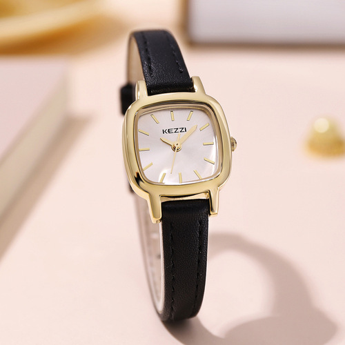 珂紫kezzi新款小众方圆型女士腕表批发时尚学生皮带简约石英表