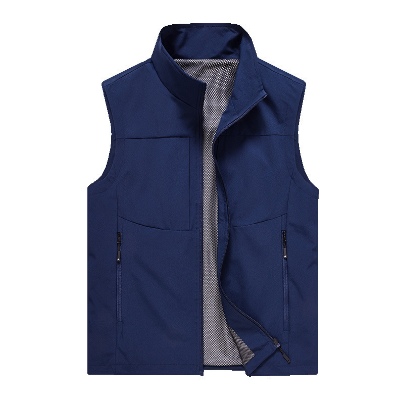 Spring new leisure breathable vest outdoor photography fishing sports men's cardigan stand collar group purchase printed logo waistcoat