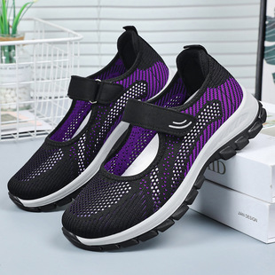 Shoes Women's Single Shoes 2025 Summer New Middle-Aged and Elderly Mom Shoes Velcro Soft Sole Breathable Casual Women's Shoes Wholesale