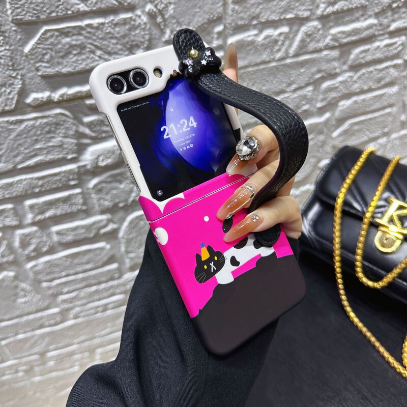 Wristband Spotted Cat Case for Samsung Galaxy Z Flip5 Zflip4/3 Folding Screen Saver Case