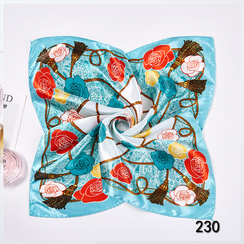 35g Weight Silk Scarf Classification Office, Daily Occasion Satin Cloth Material Star, Flower Pattern Spring&Summer Season Women's Gender Printing Design Elegant Style Women's Elegant Star Flower Satin Cloth Printing Silk Scarf 26