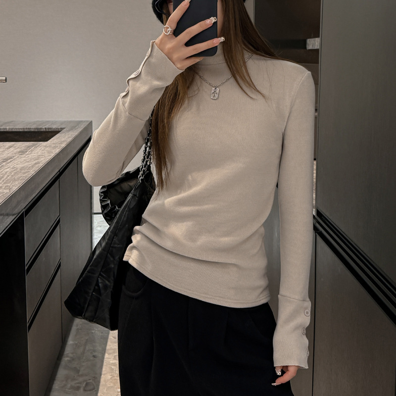 仿羊绒半高领秋冬加厚长袖打底衫女内搭t恤中领可外穿设计感上衣|undefined
