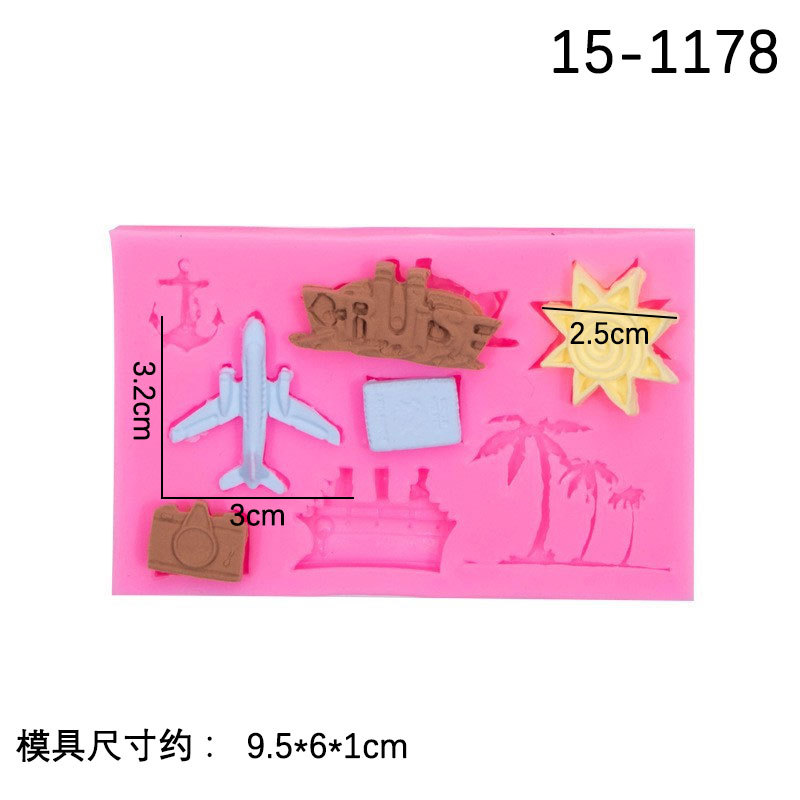 Dibujos Animados avión Coconut Beach barco vacaciones de verano molde silicona Fondant chocolate arcilla Decoración