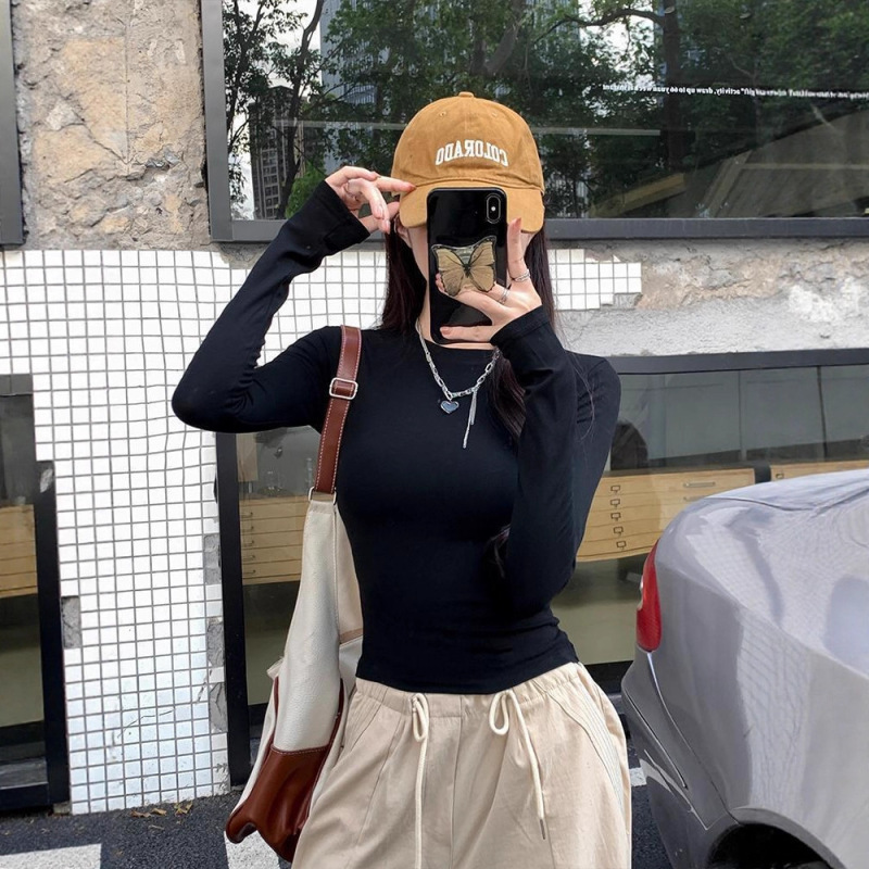 纯欲甜妹舒肤绒长袖T恤女秋新款修身显瘦小众内搭打底衫上衣批发|undefined