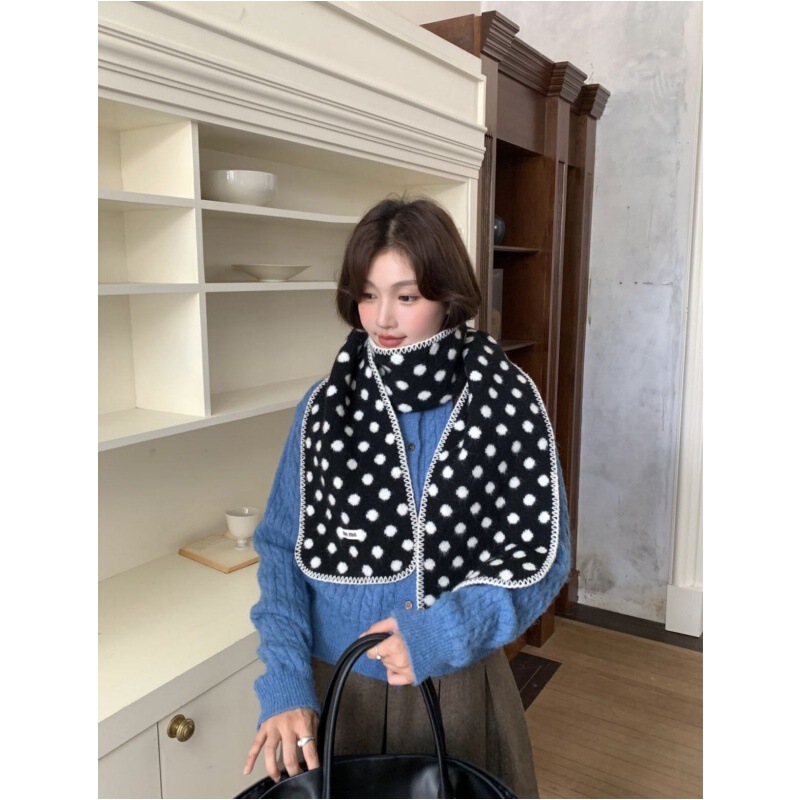 秋冬新款含羊毛小香风毛线锁边圆点围巾显白ins高颜值女学生保暖|undefined