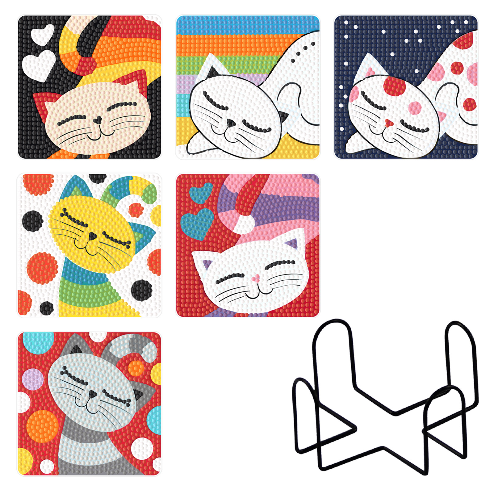 Accesorios para pintura con diamantes, herramientas artesanales para el hogar y la cocina, posavasos cuadrados creativos, posavasos acrílicos con forma de gato.