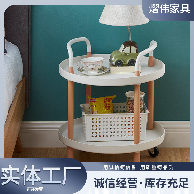 工厂供应北欧可移动置物架铁艺客厅茶艺圆形小推车厨房浴室储物架