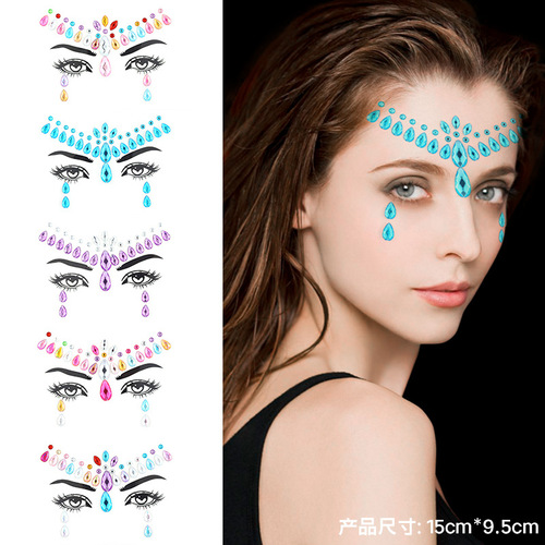 Bridal prom makeup music party jazz dance cosplay bling Tattoo face stickers for women girls masquerade eyebrow diamond tattoo facial stickers show eye makeup 