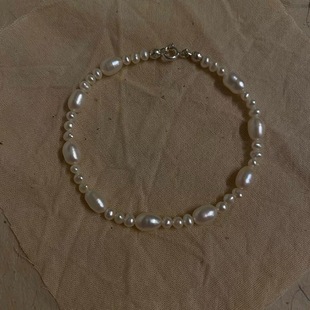Small exquisite women's all-match fashion tide natural freshwater pearl 925 silver buckle retro French bracelet women's simple style