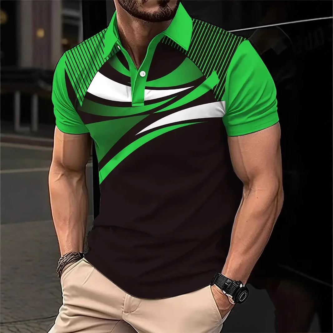 Comercio electrónico transfronterizo comercio exterior nuevos productos tops para hombres gráficos geométricos impresión 3D casual solapa camisa POLO MB13