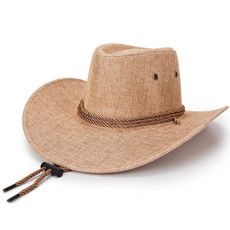 Double-Sided Summer Men's Three-String Sun Hat, Western Cowboy Hat, Linen Ethnic Style Hat, Travel Beach Hat