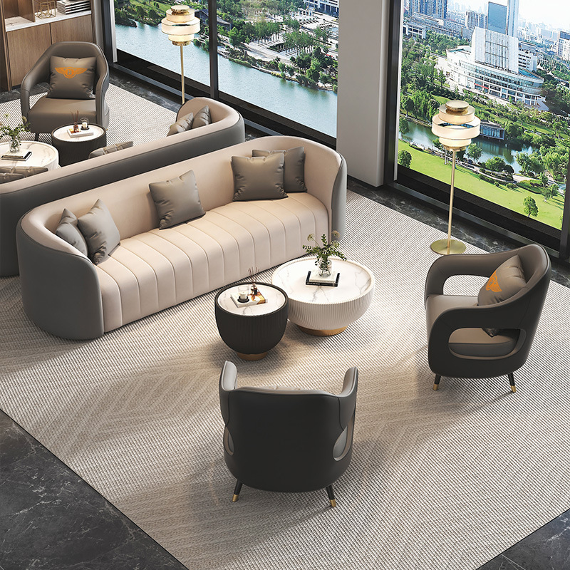 Salón de belleza de lujo ligero nórdico hotel sofá / silla de venta de recepción empresarial combinación de mesas de oficina negras