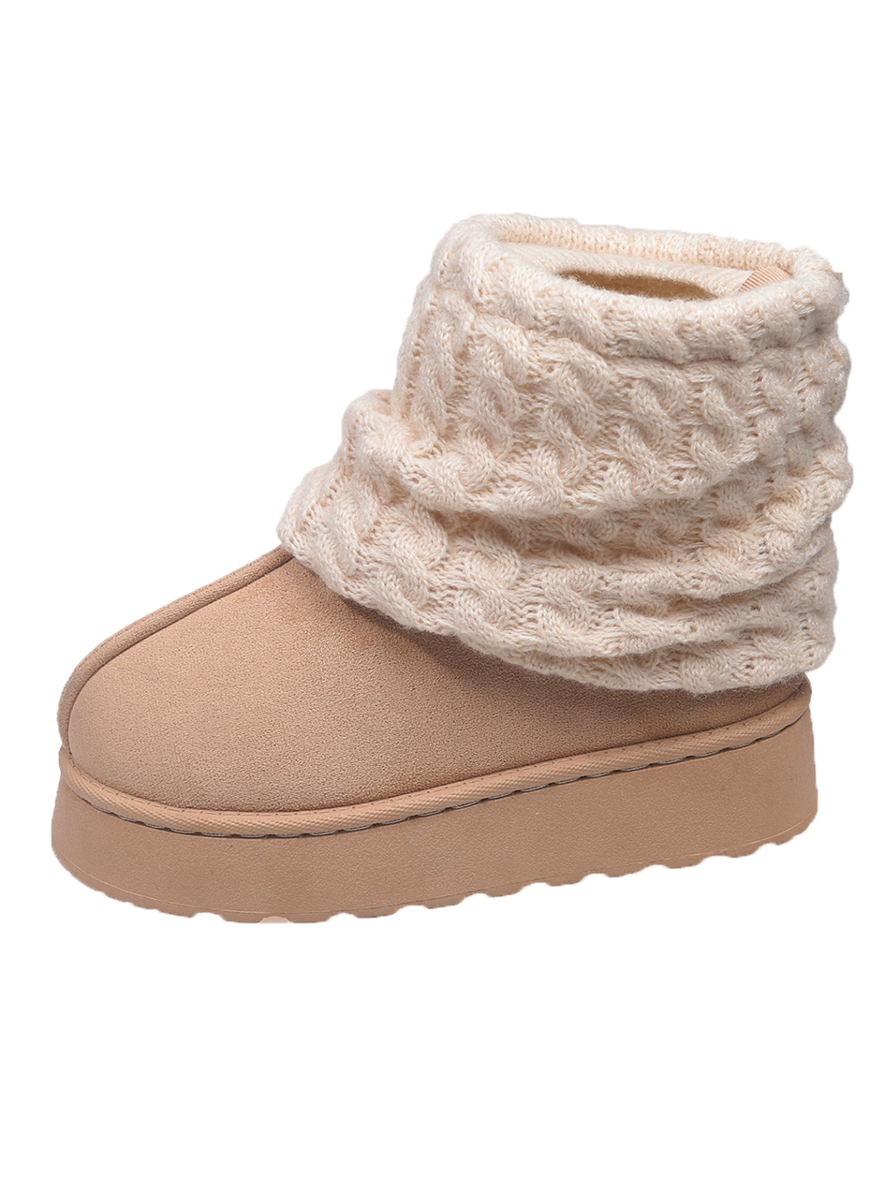 Women's Winter Thick Soled Knitted Snow Boots Fleece Lined Warm Slip On Plus Size Cotton Shoes_vogvips.com