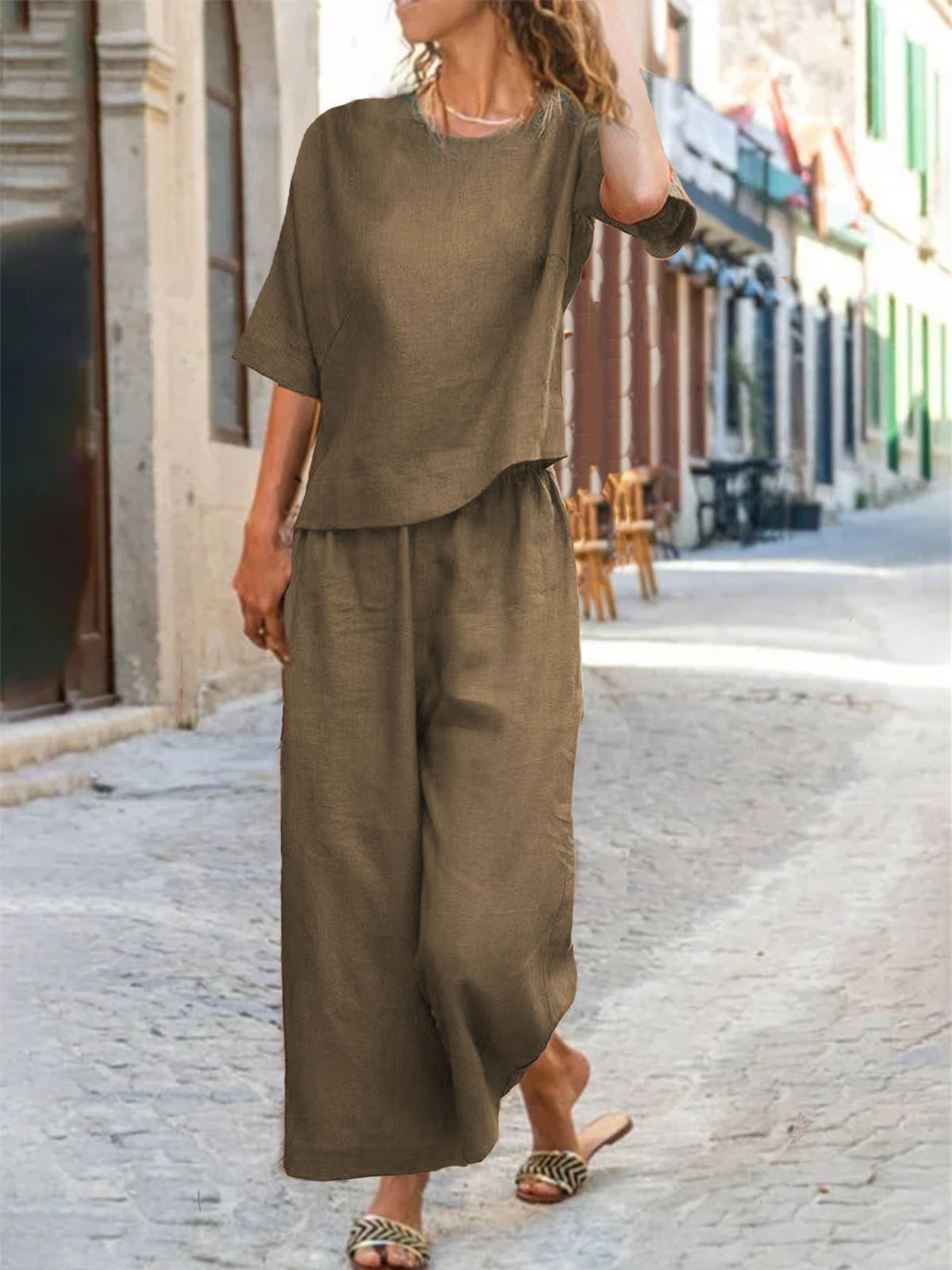 Plus Size Women's Solid Color Short Sleeve Set Loose European American Style Two Piece Women's Clothing Fashion_ecoleips.com