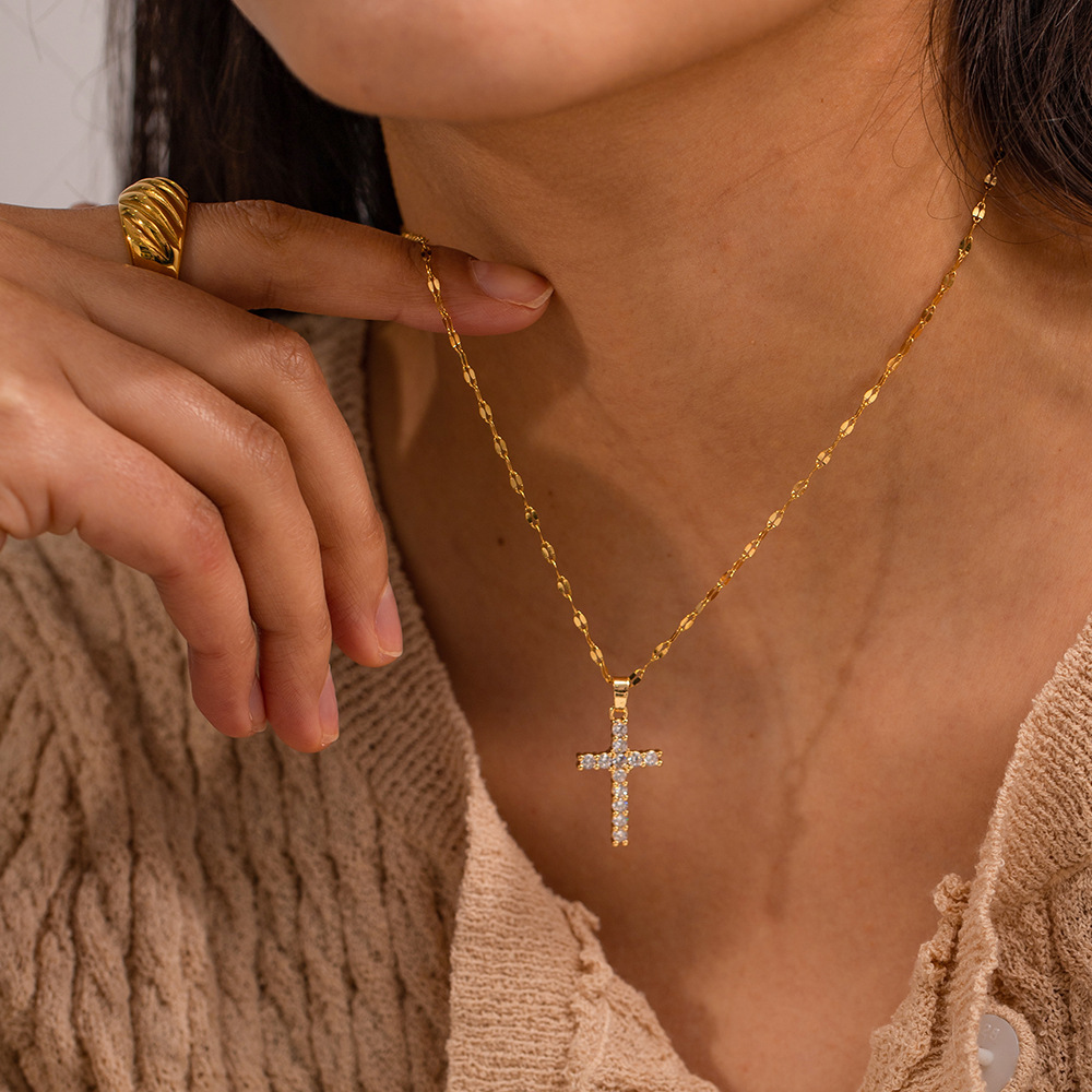 Gold-Diamond Cross Necklace Image 7