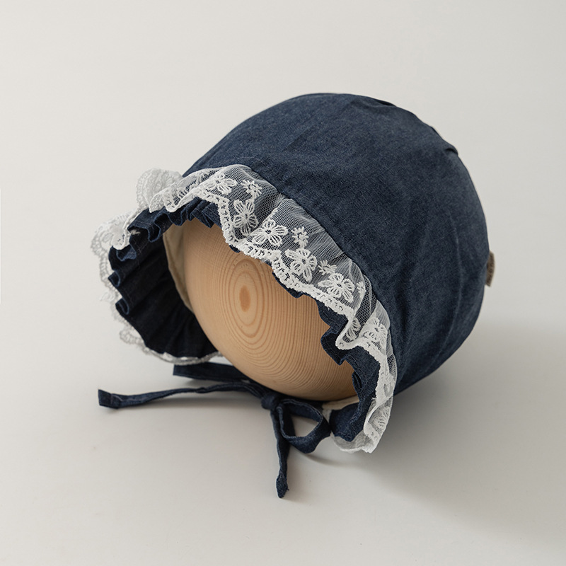 Sombrero de bebé primavera y otoño princesa sombrero de corte recién nacido encaje protector de oído sin hueso de invierno a prueba de viento