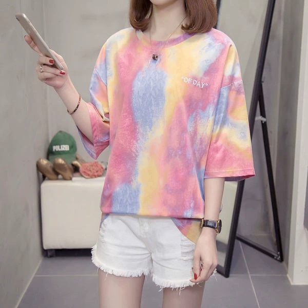 Футболка оверсайз с tie-dye, свободный крой, короткий рукав, размеры M–XXXXL (плюс-вайд)