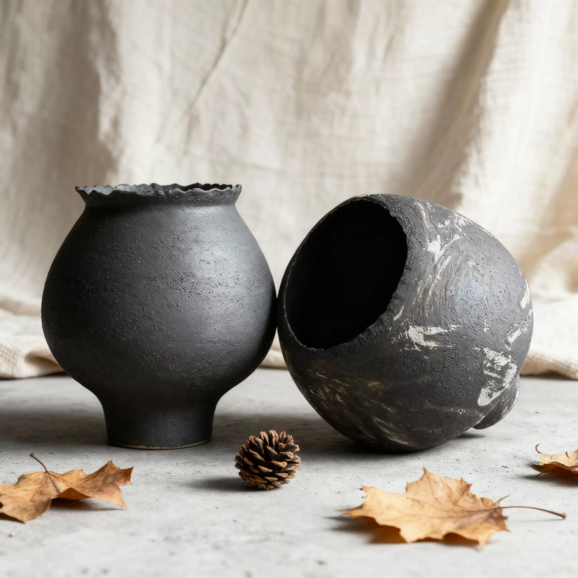 大肚子高脚花瓶瓶复古粗陶民宿花瓶装饰高级感艺术品陶瓷花瓶摆件