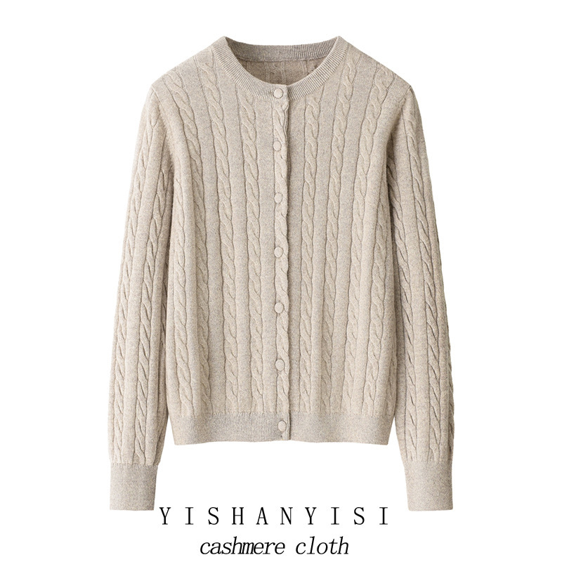 Inner Mongolia 270g 100 Pure Cashmere Cardigan Women's Autumn and Winter Round Neck Cable Knit Knitwear Beige Jacket Versatile Base Layer Inner Mongolia 270g 100 Pure Cashmere Cardigan Women's Autumn and Winter Round Neck Cable Knit Knitwear Beige Jacket Versatile Base Layer