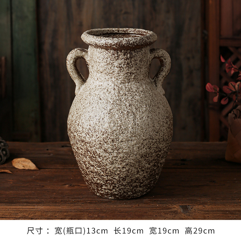 セラミック花瓶、レトロなわびさびスタイルのB&B装飾、中世の粗い陶器アートフラワーアレンジメント、家庭用家具、陶器のポット